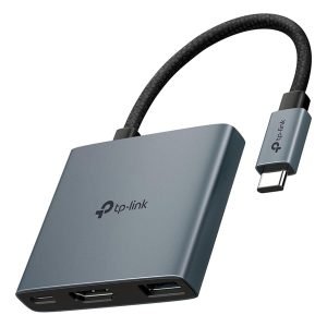TPLINK UH3020C HDMI Video Cable Male to Female, USB-C to HDMI 4K @ 60Hz, 100W PD, 1*USB-A Port, Grey