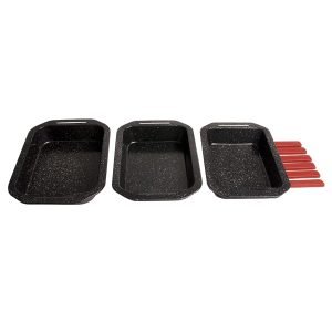 ROYALTYLINE MM3 3pc Set Cookware, Marble-coated, Dishwasher-safe, 3*Baking trays 35cm/37cm/39cm, Silicone handles, Black, 3 Year Warranty