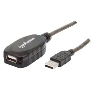 MANHATTAN 150248 USB Extension Cable 10.0m, Male to Female, USB-A 2.0, with active-repeater, Black