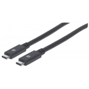 MANHATTAN 354875 USB Cable 2.0m, Male to Male, 3A, USB-C 2.0, Black