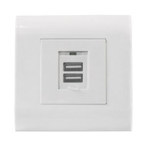 INTELLINET 772211 Power Wall Face Plate, 2-Port USB-A, 80x80cm with Shutter 5V/2.1A, White