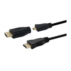 ISNATCH 14275036 HDMI Video Cable 2.0m, Male to Male, HDMI Ethernet to Micro HDMI, 4K @ 60Hz, Black