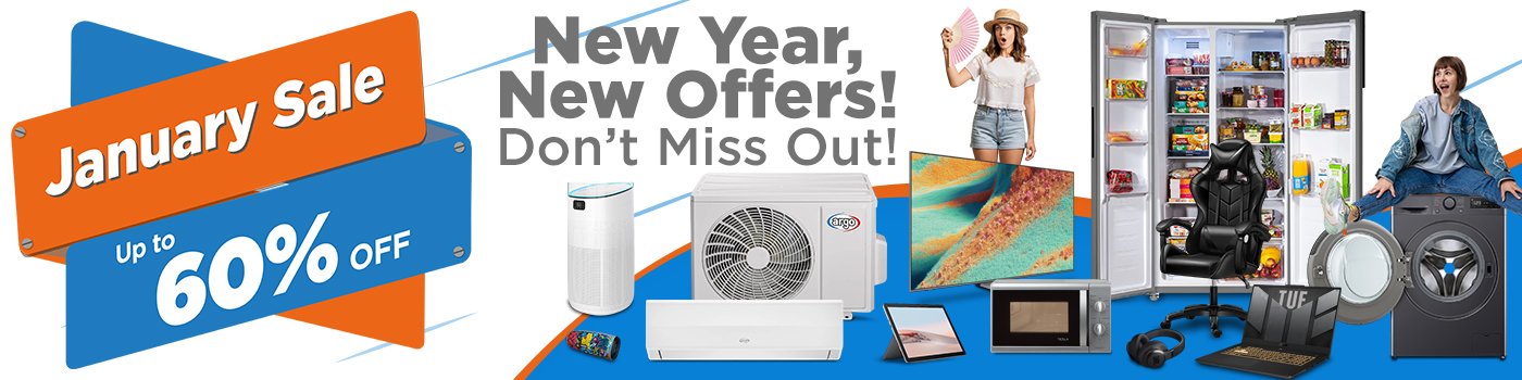 january sale banner promotiong up to 60 percent discount on may items