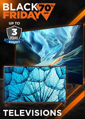 side banner for the televisions category with black friday discounts of up to 60%