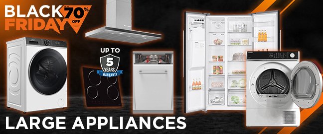 large appliances category banner with discounts of up to 60%