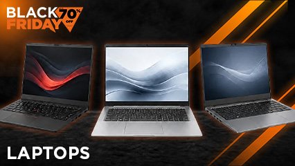 laptops category banner with discounts of up to 60% - black friday summer edition