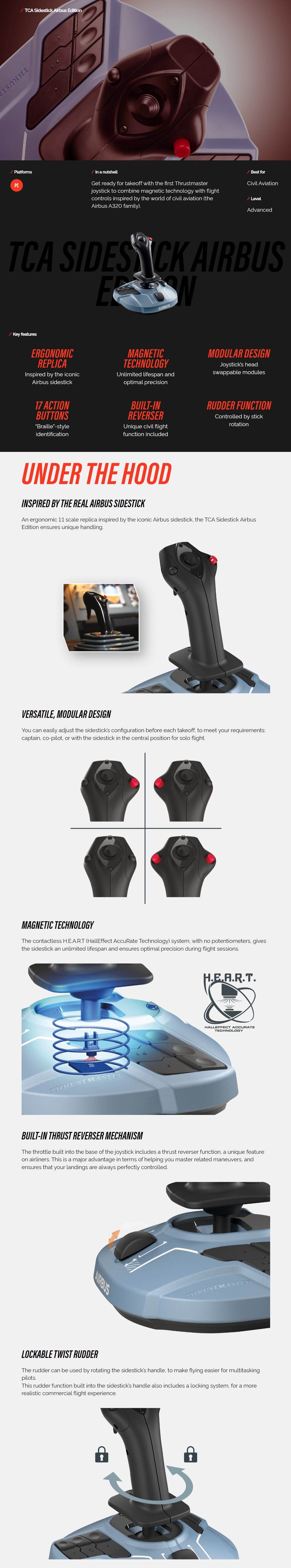 thrustmaster tca sidestick airbus edition pc gaming joystick, compatible with pc, black/blue, 2960844