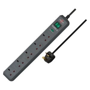 BRENNENSTUHL 1156753 UK Power Strip 2.0m, Female, 5-in-line UK, with Switch & Surge Protection, Grey