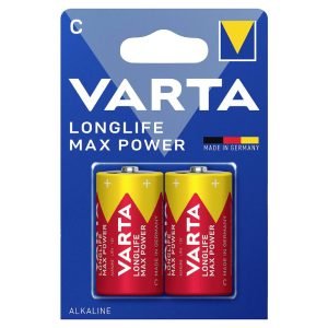 VARTA Longlife Max-Power C Alkaline Battery, 2 Pack