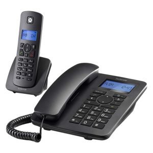 Motorola C4201 Combo Landline/Cordles Phones,Hands-Free, Backlight Screen, Black