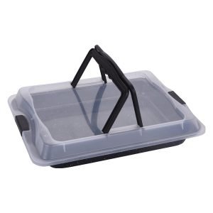ROYALTYLINE OBT42 1pc Set Cookware, Aluminum, Marble-coated, Dishwasher-safe, Baking-Tray, 42x28.5x4.5 cm, Silicone handles, Transportation plastic lid, Black, 3 Year Warranty