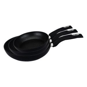 ROYALTYLINE FM3F-BK 3pc Set Frypan, Aluminum, Marble-coated, Dishwasher-safe, Induction-ready, 3*Frypan 20cm/24cm/28cm, Black, 3 Year Warranty