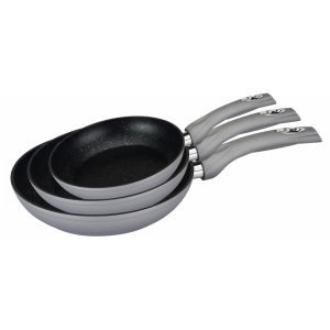 ROYALTYLINE FM3F-SV 3pc Set Frypan, Aluminum, Marble-coated, Dishwasher-safe, Induction-ready, 3*Frypan 20cm/24cm/28cm, Silver, 3 Year Warranty