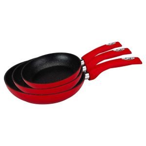 ROYALTYLINE FM3F-RD 3pc Set Frypan, Aluminum, Marble-coated, Dishwasher-safe, Induction-ready, 3*Frypan 20cm/24cm/28cm, Red, 3 Year Warranty