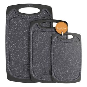 ROYALTYLINE CB3PCB 3pc Set Utensils, Plastic, Dishwasher-safe, 3*Chopping boards, 25/31/40 cm, Non-slip, Ergonomic handle, With grinding area for grinding garlic and ginger, Black