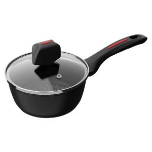 ROYALTYLINE FSN20-BK 20cm Casserole Pot Cookware, Aluminum, Marble-coated, Induction-ready, Glass Lid, Black, 3 Year Warranty