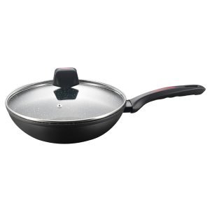ROYALTYLINE FWN30 30cm Wok Pan Cookware Forged Aluminum, Marble-coated, Gas/Electric/Ceramic/Halogen/Induction, Stainless Steel handle, Black, 3 Year Warranty