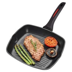 ROYALTYLINE FGN28-BK 28cm Grill Pan Cookware Cast Aluminum, Marble-coated, Soft-touch Handle, Gas/Electric/Ceramic/Halogen/Induction, Black, 3 Year Warranty