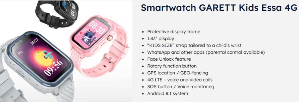 GARETTELECTRONICS Kids Essa 4G Smartwatch, Black 7 garettelectronics kids essa 4g smartwatch
