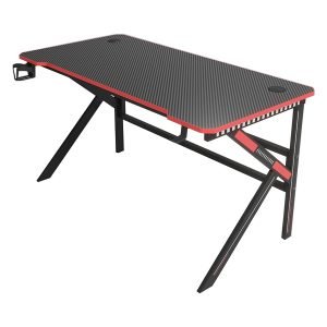 CIS D2105-120 Gaming Desk, Cup-Holder, Headset Hook, Steel table frame, Carbon Fiber Texture top 15mm thick, Black/Red, H74.0xW120.0xD60.0 cm