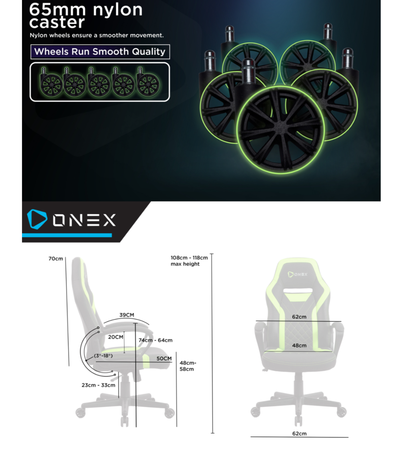 onex gx1 gaming chair, pu leather, black