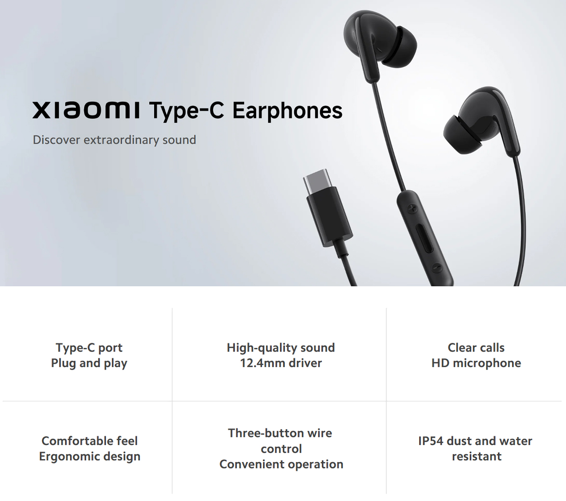 xiaomi mi basic in-ear usb earphones, white