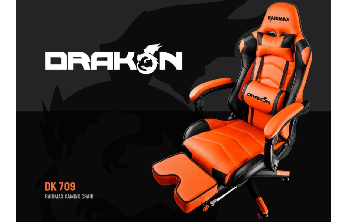 raidmax drakon dk709 gaming chair, pu leather, black