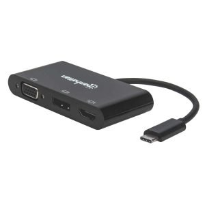 MANHATTAN 152990 HDMI Video Cable, Male to Female, 0.15m, USB-C to HDMI/DP/VGA, 4K @ 30Hz, Black