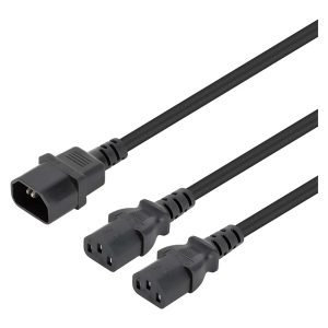 MANHATTAN 157469 IEC Power Cable 1.8m, Male to Female, Y-Splitter, IEC C14 to 2x C13, Black