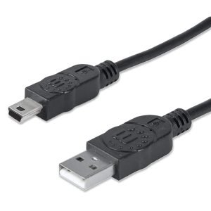 MANHATTAN 333375 USB Cable 1.8m, Male to Male, USB 2.0, Type A to Mini-5pin, Black
