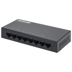 INTELLINET 523318 8-Port Network Switch, 10/100Mbps, Desktop, Metal, Black
