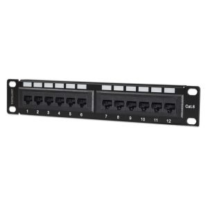 INTELLINET 720748 Accessory for Data Cabinet, Patch-Panel, for 10" racks, UTP, Cat6, 12Port, Black