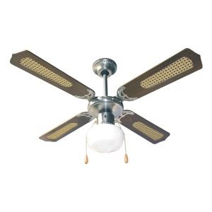 ZEPHIR ZFS9107M 107cm Ceiling Fan, 70W, 4*Blades, Light, 3*Speed, Wooden blades, Reversible for winter, Cord Control, LED E27 fitting, Rattan finish with Vienna straw inserts, Brown