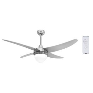 ZEPHIR ZFR4121S 122cm Ceiling Fan, 4*Blades, Light, Remote Control, 3*Speed, Metal blades, Reversible for winter, LED 60W, Silver
