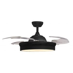 ZEPHIR ZFL4106N 106cm Ceiling Fan, 30W, 4*Blades, Light, Remote Control, 6*Speed, Transparent retractable ABS blades (48cm when closed), Reversible for winter, LED 36W, Black