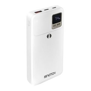 ISNATCH G10+ 10000mAh Powerbank, 2*Ports, 2*USB-C, Intergrated USB-C & Lightning Cable, with Display, Fast Charging, 22.5W, White