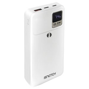 ISNATCH G20+ 20000mAh Powerbank, 2*Ports, Intergrated USB-C & Lightning Cable, 2*USB-C, with Display, Fast Charging, 22.5W, White