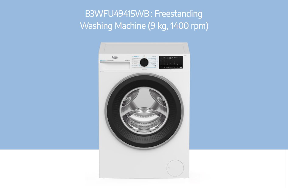 beko b3wfu49415wb 9kg 1400rpm free-standing washing machine