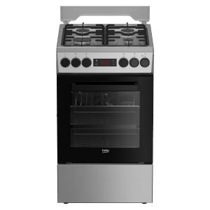 BEKO FSMT52320DXON 60Ltr Electric/Gas Cooker 4*Burners, Free Standing, 60cm wide, Ventilated Oven, 4*Gas Burners, Electric Oven, Halogen Illumination, A, Black/Silver, H85.0xW50.0xD60.0 cm, 3 Year Warranty