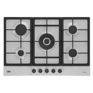 BEKO HIAW75225SXE Built-in Gas Hob, 5*Burners, 75cm wide, Cast Iron Pan Support, Silver, H4.60xW75.0xD51.0 cm