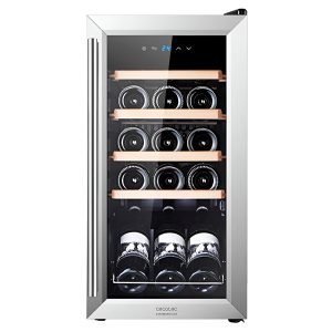CECOTEC CE2343 15 Bottles Wine Cooler, Free-Standing, One-zone, 5 shelves, 15x0.75Ltr bottles, LED Lighting, G(new), Silver, H70.0xW49.0xD35.0 cm