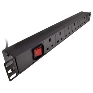FLEXICON FLE101.8713 Accessory for Data Cabinet, Power Distribution Unit, for 19” racks, (PDU) 6-Way Horizontal, 1.5U IEC-14, 3m cable Surge Protected, Black