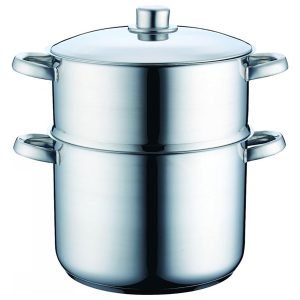 ROYALTYLINE CP6L 24cm Couscous Pot Cookware Stainless-Steel, Dishwasher-safe, Stacking-Steamer 6Ltr, Glass-Lid, Gas/Electric/Ceramic/Halogen/Induction, Silver, 3 Year Warranty